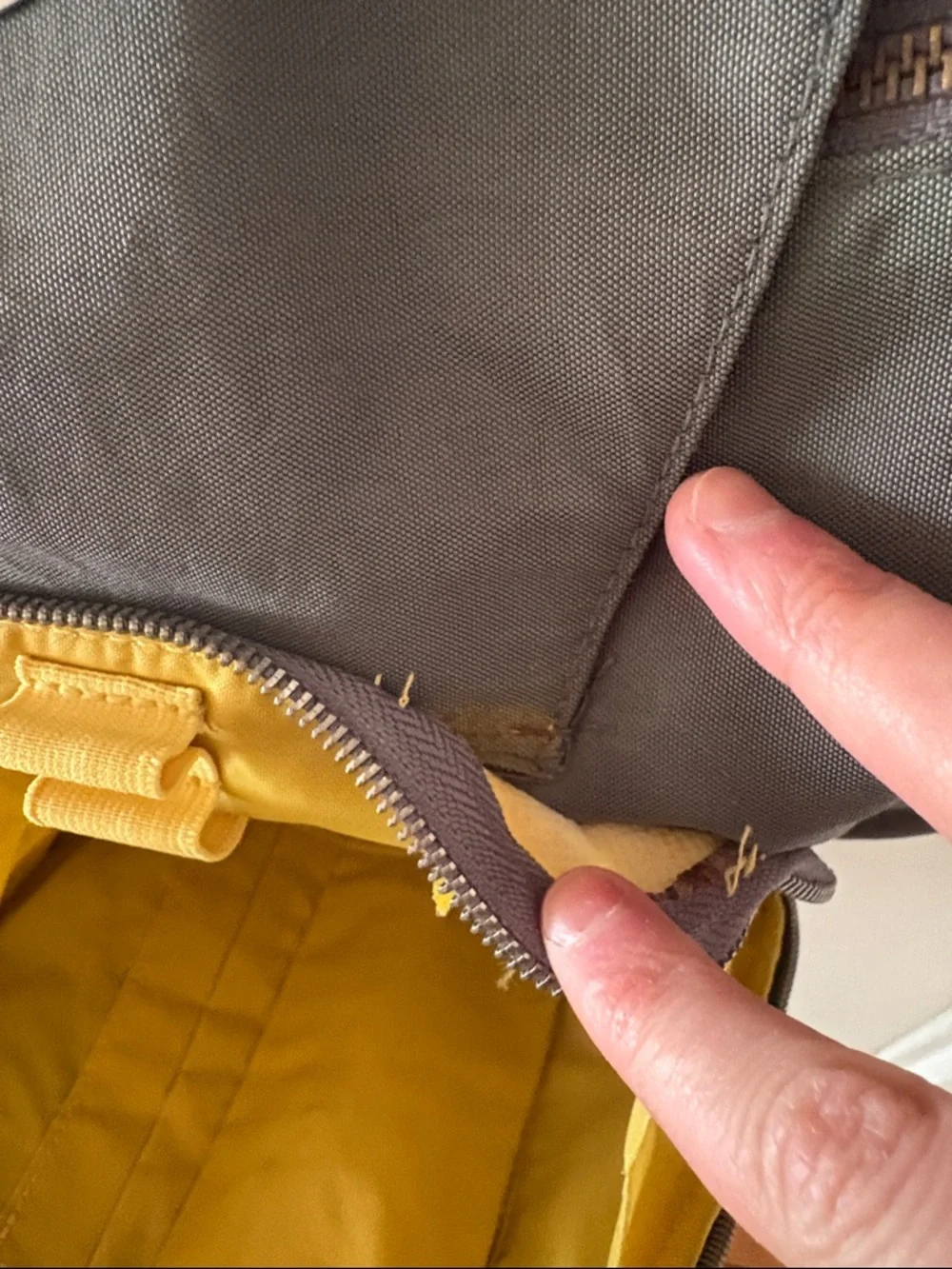 Baggalini Brussels Gray Crossbody Bag with O-Rings, Double Strap & Yellow Lining